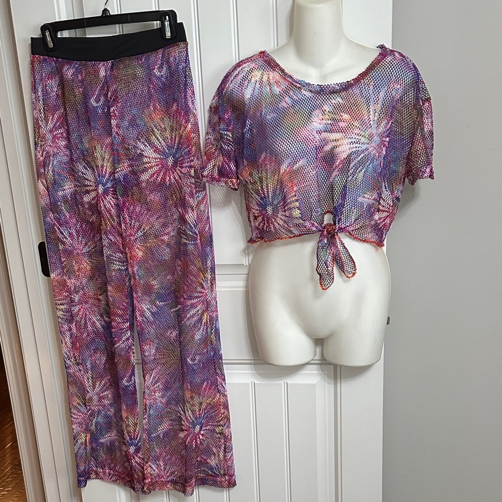 Two pc Top/ Pants Netting Swim Cover Nwots Med